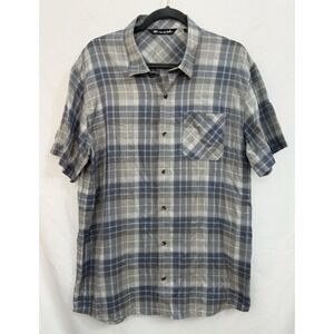 Travis Mathew Gray Plaid Short Sleeve Button Up Shirt Mens‎ Size L
